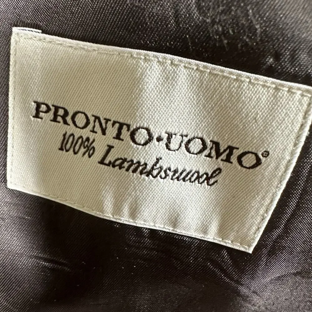 Pronto Uomo Men 42R sport coat Lambswool Houndstooth Blazer Brown